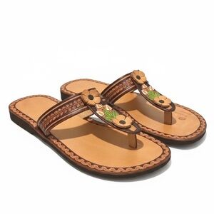 Mexico Hurache Tooled Leather Floral Women's Sandals